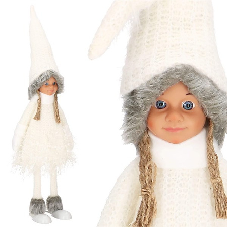 Laleczka z warkoczami 56 cm ozdoba świąteczna, figurka świąteczna, gnom biały