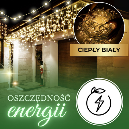 Kurtyna świetlna z pilotem 500 led girlanda, lampki wewnętrzno-zewnętrzne 22,5 m sople ciepły biały