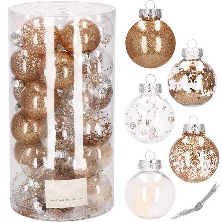 Bombki choinkowe przeźroczyste 30 szt. złoty, srebrny 6cm zestaw choinkowy