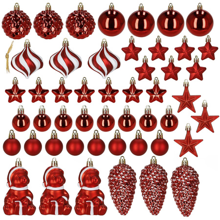 Bombki choinkowe 47 szt. komplet dekoracje świąteczne zawieszki nietłukące, czerwony, złoty, biały