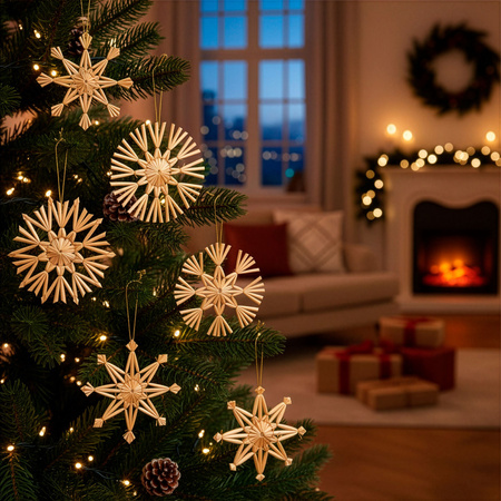 Zawieszki choinkowe z słomy, naturalne dekoracje świąteczne 48 szt. bombki, brązowe