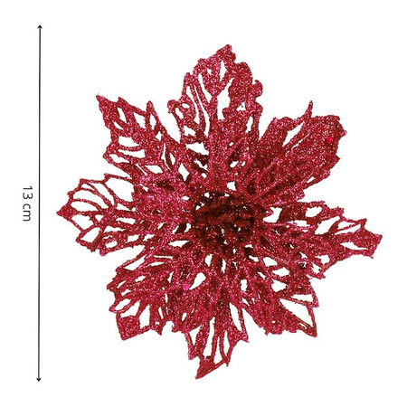 Gwiazda betlejemska, sztuczny kwiat poinsecja 13 cm różowa z brokatem