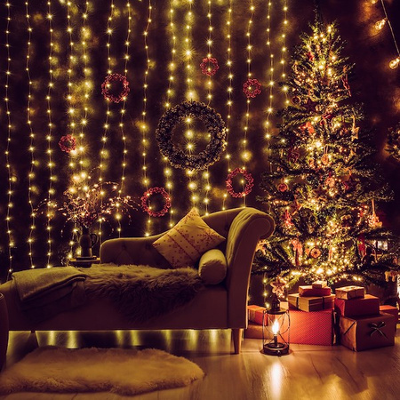 Kurtyna świetlna z pilotem 306 led girlanda, lampki wewnętrzno-zewnętrzne sople ciepły biały