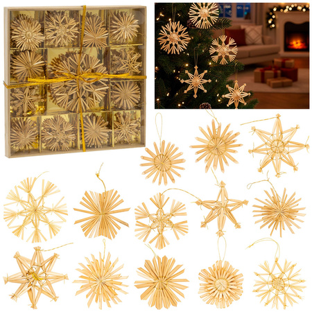 Zawieszki choinkowe z słomy, naturalne dekoracje świąteczne 48 szt. bombki, brązowe