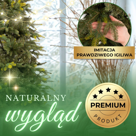 Choinka sztuczna na pniu jak żywa 220 cm świerk naturalny gęsta nowoczesna