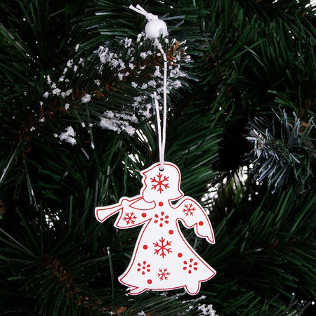 Świąteczne zawieszki 6,5cm drewniane aniołki zestaw 3 szt. biały