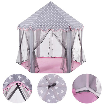 Namiot dla dzieci zamek domek do ogrodu szaro-różowy