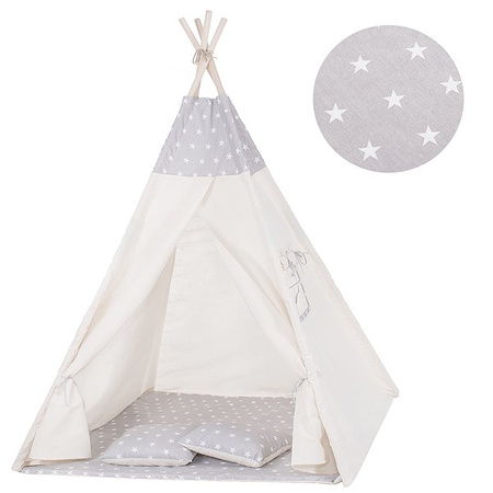 Namiot Tipi dla dzieci wigwam z poduszkami szary w gwiazdki