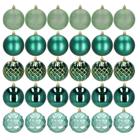 Zielone bombki choinkowe 8 cm 30 szt. zestaw ozdoby choinkowe matowe brokatowe błyszczące