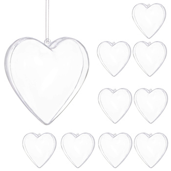 Bombki akrylowe 7cm serce plastikowe decoupage zestaw 10 szt.