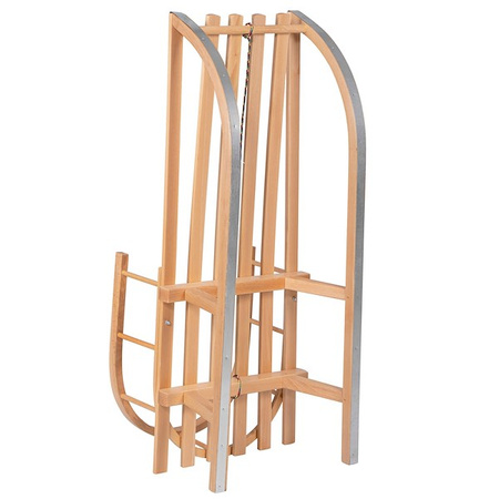 Sanki dla dzieci drewniane z oparciem i różowo-czarnym materacykiem