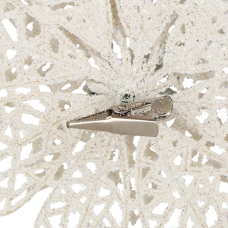 Gwiazda betlejemska, sztuczny kwiat, poinsecja ażurowa, biała z brokatem na klipsie