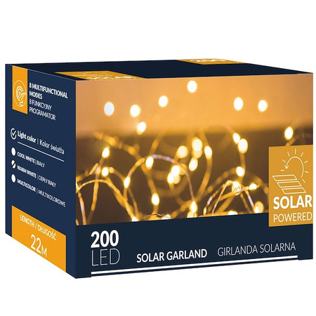Lampki choinkowe 200 Led 22 m druciki ciepły biały oświetlenie świąteczne solarne