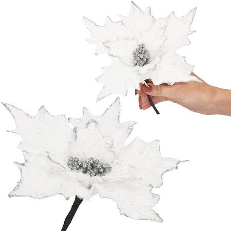 Gwiazda betlejemska, sztuczny kwiat, poinsecja biała z brokatem