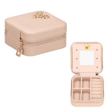 Kufer, szkatułka na biżuterię ekoskóra 10x10x5 cm różowy organizer z przegródkami