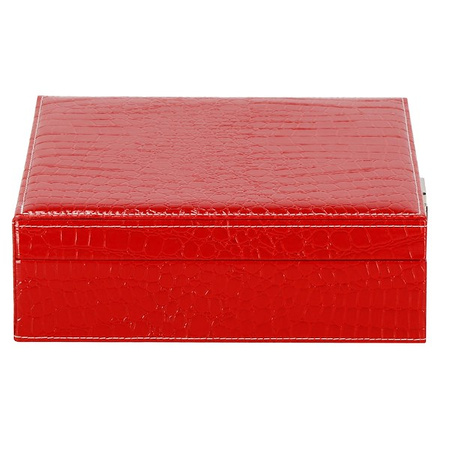 Kufer, szkatułka na biżuterię ekoskóra 26x26x8,5 cm czerwony z przegródkami