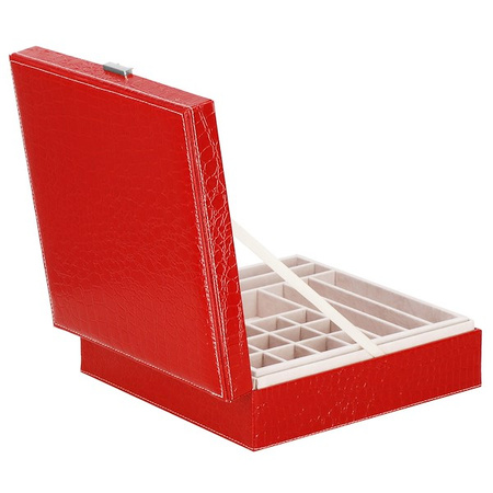 Kufer, szkatułka na biżuterię ekoskóra 26x26x8,5 cm czerwony z przegródkami