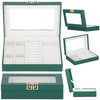 Kufer, szkatułka na biżuterię 23,5x14x5,5 cm zielony organizer z przegródkami ekoskóra