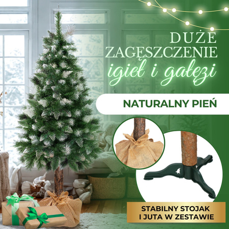 Choinka na pniu 180 cm sztuczna sosna diamentowa ośnieżona jak żywa