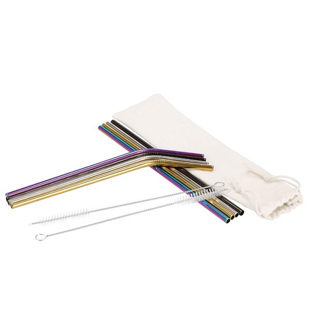 Słomki metalowe do napojów 8 szt. kolorowe wielorazowe rurki z etui i szczoteczkami