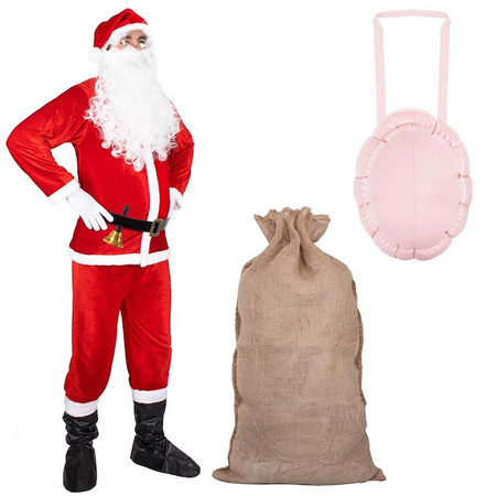 Strój Mikołaja 12 elementów z workiem i brzuchem, kostium czerwony
