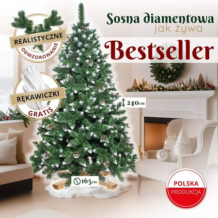 Choinka sztuczna 240 cm Premium Royal Trees sosna diamentowa ośnieżona z szyszkami