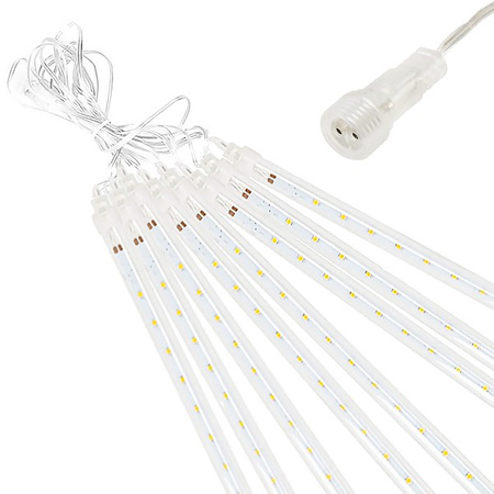 Lampki choinkowe 144 Led sople 8 szt. padający śnieg meteory zewnętrzne biały ciepły