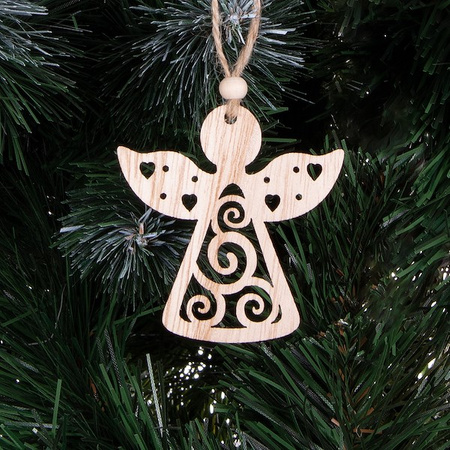 Ozdoba choinkowa 7cm drewniana, świąteczna zawieszka aniołki zestaw 6 szt.