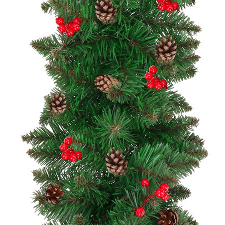 Dekoracyjny łańcuch świąteczny z szyszkami i jarzębiną 110 cm girlanda, zielona