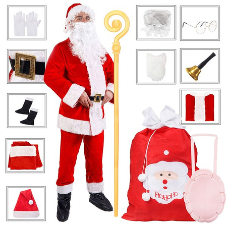Strój Mikołaja 13 elementów, kostium czerwony przebranie mikołajki