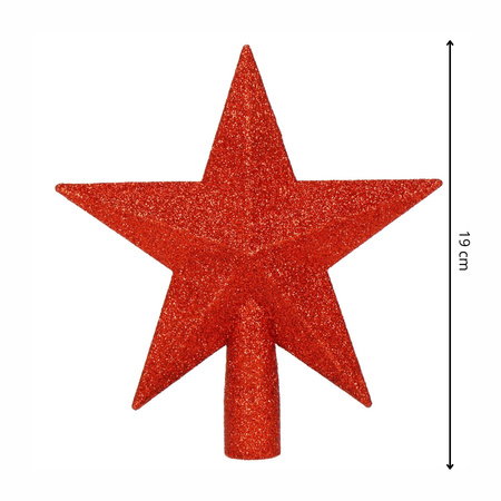 Szpic na choinkę gwiazda 19 cm brokatowa ozdoba świąteczna czerwona