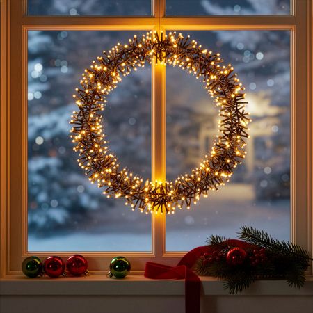 Wieniec świąteczny 300 LED dekoracja świetlna na drzwi 40 cm 8 trybów świecenia, IP44 ciepły biały