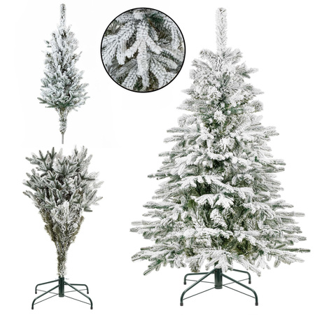 Choinka sztuczna świerk kaukaski 150 cm śnieżony jak żywy, nowoczesny, ze stojakiem