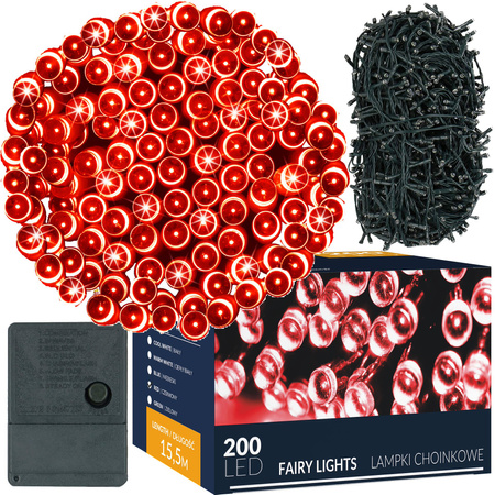Lampki choinkowe 200 Led czerwone 15,5 m oświetlenie świąteczne