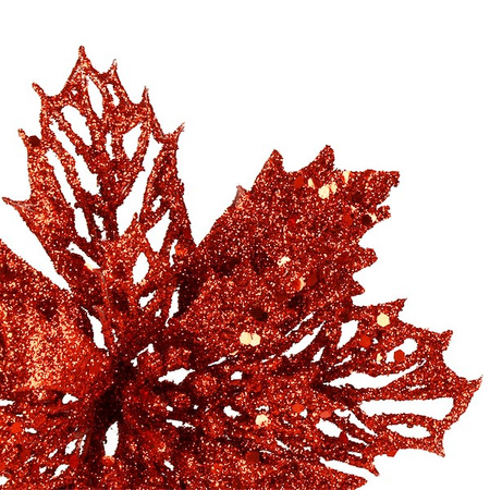 Gwiazda betlejemska, sztuczny kwiat, poinsecja ażurowa czerwona z brokatem