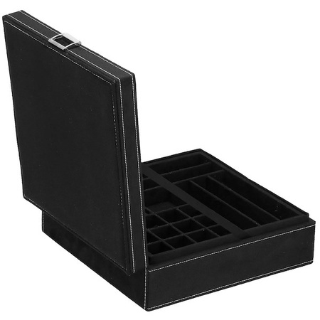 Kuferek, szkatułka na biżuterię 26x26x9 cm czarny, welurowy organizer z przegródkami
