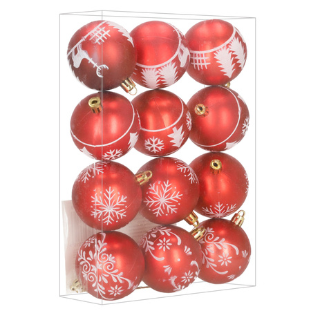Czerwone bombki choinkowe 7 cm 12 szt. zestaw ozdoby świąteczne zdobione