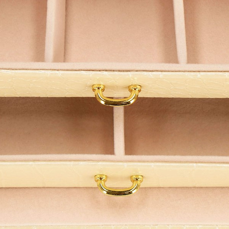 Kuferek, szkatułka na biżuterię 17,5x14x12,5 cm ecru z szufladami i lusterkiem