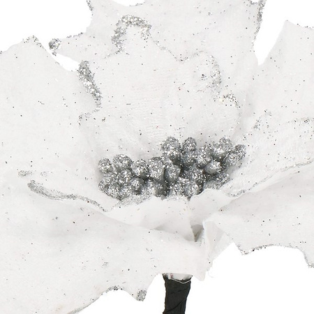 Gwiazda betlejemska, sztuczny kwiat, poinsecja biała z brokatem