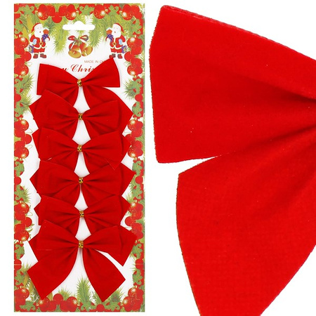 Kokardki świąteczne na choinkę 6 szt. brokatowe zawieszki choinkowe czerwone