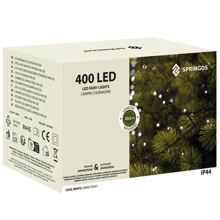 Lampki choinkowe 400 led biały zimny 33,5 m oświetlenie świąteczne IP44