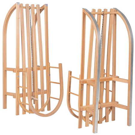 Sanki dla dzieci drewniane z oparciem i czarnym materacykiem