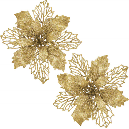 Gwiazda betlejemska, sztuczny kwiat, poinsecja ażurowa złota z brokatem