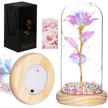 Wieczna róża w kloszu 22 cm świecąca ozdoba LED prezent kryształowa
