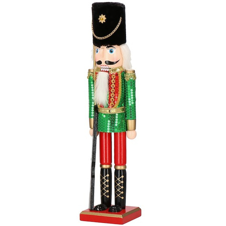 Dziadek do orzechów 51 cm z karabinem, drewniany żołnierzyk w cekiny, figurka świąteczna