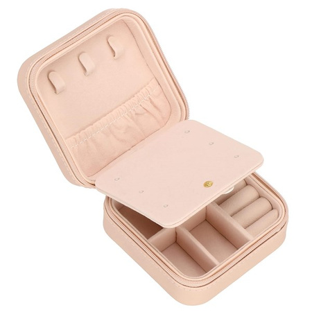 Kufer, szkatułka na biżuterię ekoskóra 10x10x5 cm różowy organizer z przegródkami
