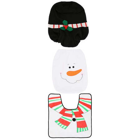 Komplet świąteczny 3 częściowy dywanik łazienkowy i pokrycie na deskę sedesową bałwanek