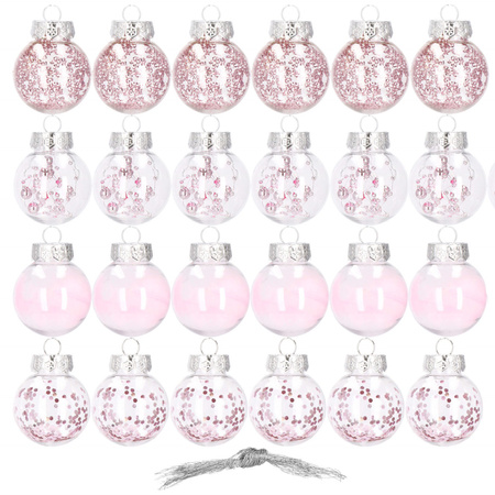 Bombki choinkowe przeźroczyste 24 szt. różowy 5cm zestaw choinkowy