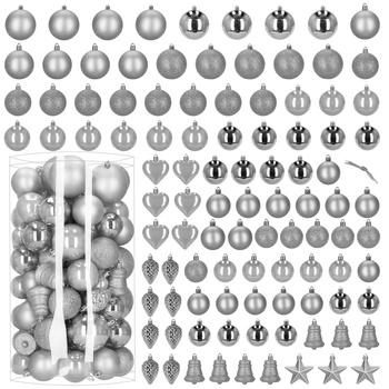 Bombki choinkowe 100 szt. komplet dekoracje świąteczne zawieszki nietłukące srebrne