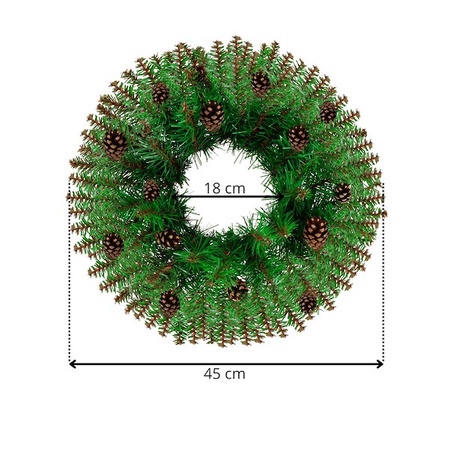 Stroik sztuczny na drzwi z naturalnymi szyszkami 45 cm wieniec świąteczny, wianek, zielony